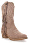 Café Cost RQ2613 Taupefarbene Texan-Ankle-Boots mit Fransen und Stickerei