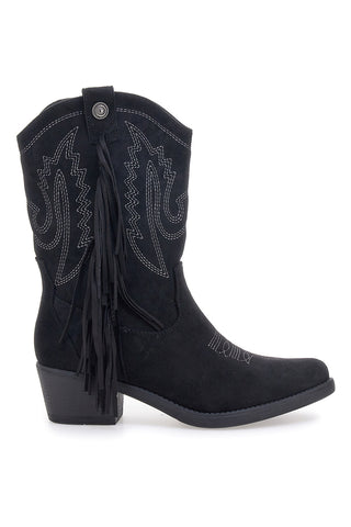 Café Cost RQ2613 Schwarze Texan-Ankle-Boots mit Fransen und Stickerei