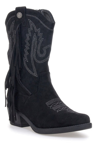 Café Cost RQ2613 Schwarze Texan-Ankle-Boots mit Fransen und Stickerei