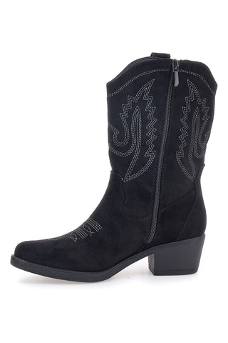 Café Cost RQ2613 Schwarze Texan-Ankle-Boots mit Fransen und Stickerei