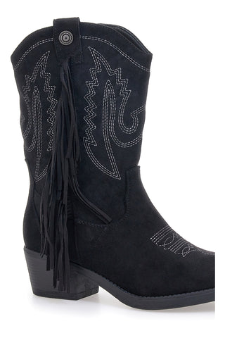Café Cost RQ2613 Schwarze Texan-Ankle-Boots mit Fransen und Stickerei