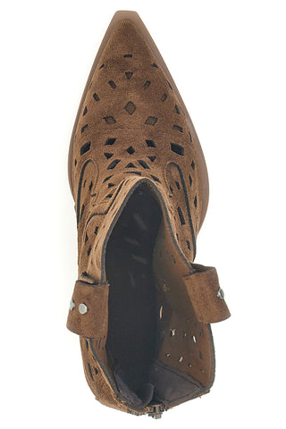 Stivaletti texani marroni traforati con cerniera Cafe' cost P724