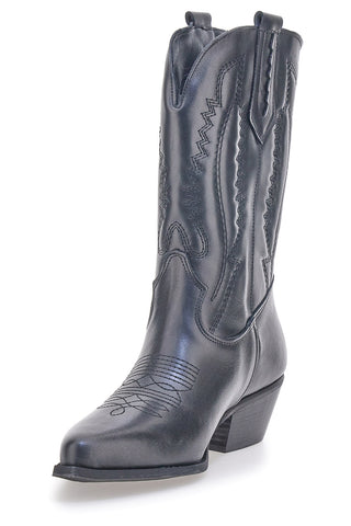 Stivaletti texani neri in vera pelle ricamati Pittarello love TEX4090