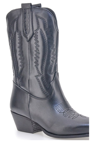 Stivaletti texani neri in vera pelle ricamati Pittarello love TEX4090