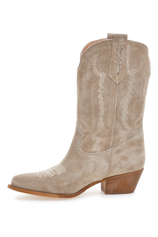 Stivaletti texani beige in vera pelle ricamati Pittarello love TEX4090