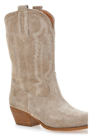 Stivaletti texani beige in vera pelle ricamati Pittarello love TEX4090