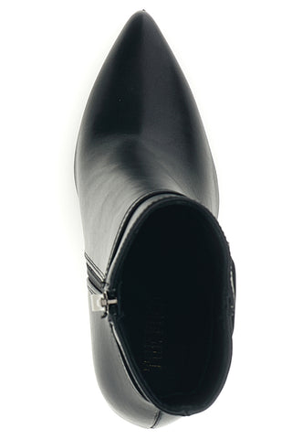 Schwarze Stiefeletten mit spitzer Zehenpartie, Absatz und Schnalle von The First P749