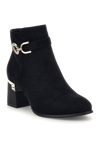 Schwarze Stiefeletten in Wildlederoptik mit Schmuck-Schnalle „The first P742“