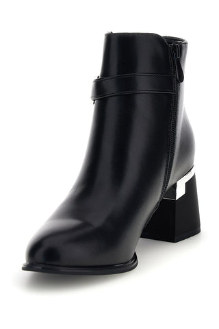Schwarze Stiefeletten mit Schmuck-Schnalle und breitem Absatz – The First P743
