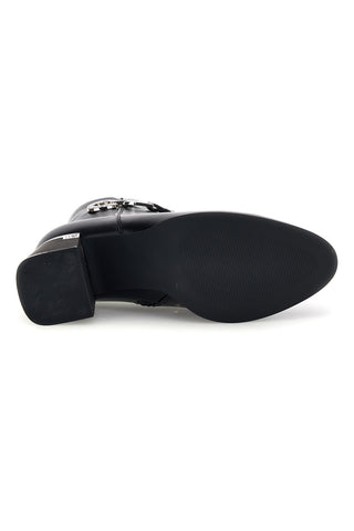 Schwarze Stiefeletten mit Schmuck-Schnalle und breitem Absatz – The First P743
