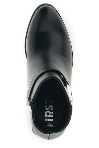 Schwarze Stiefeletten mit Schmuck-Schnalle und breitem Absatz – The First P743