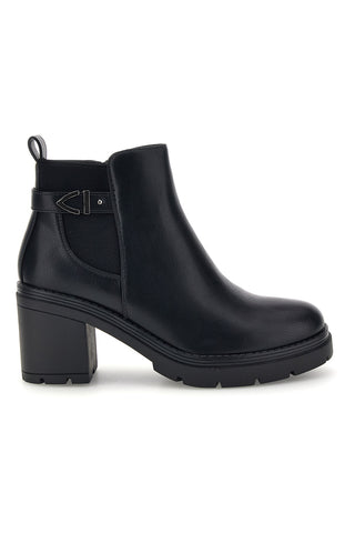 Schwarze Stiefeletten mit seitlichem Gummizug und breitem Absatz – The First P740