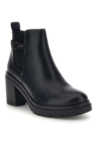 Schwarze Stiefeletten mit seitlichem Gummizug und breitem Absatz – The First P740