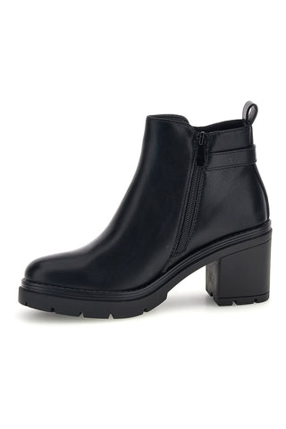 Schwarze Stiefeletten mit seitlichem Gummizug und breitem Absatz – The First P740