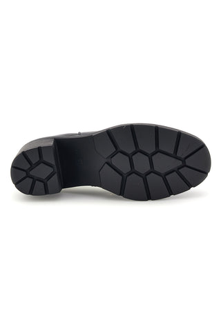 Schwarze Stiefeletten mit seitlichem Gummizug und breitem Absatz – The First P740