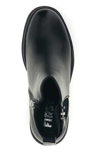 Schwarze Stiefeletten mit seitlichem Gummizug und breitem Absatz – The First P740