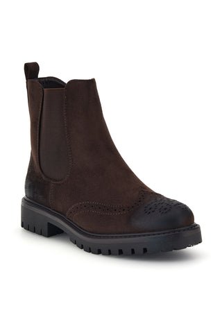 Braune Chelsea-Stiefeletten mit Brogue-Verzierung von The First P744