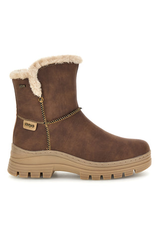 Stivaletti marroni water repellent con bordo in pelo e doppia zip Relife 588722808B11R