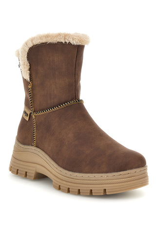 Stivaletti marroni water repellent con bordo in pelo e doppia zip Relife 588722808B11R