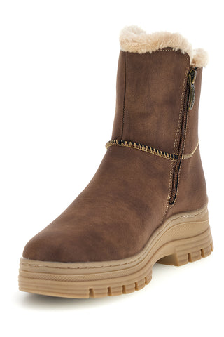 Stivaletti marroni water repellent con bordo in pelo e doppia zip Relife 588722808B11R