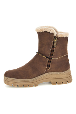 Stivaletti marroni water repellent con bordo in pelo e doppia zip Relife 588722808B11R