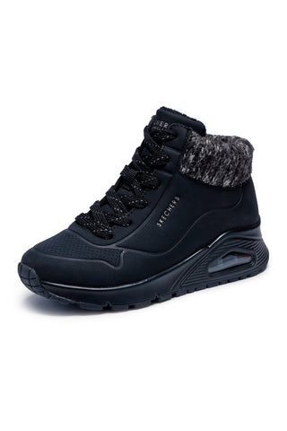 Schwarze Sneaker mit seitlichem Reißverschluss und Plateau von Skechers Uno Gen1 Darling Daze