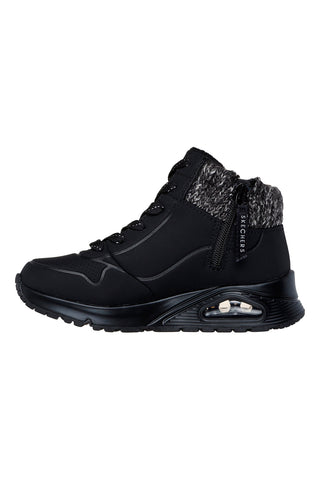 Schwarze Sneaker mit seitlichem Reißverschluss und Plateau von Skechers Uno Gen1 Darling Daze