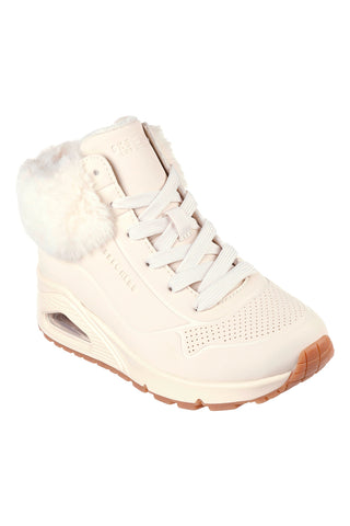 Beigefarbene Stiefeletten mit seitlichem Reißverschluss von Skechers Uno Fall Air