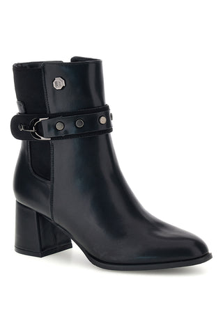 Schwarze Stiefeletten mit Nietenriemen und breitem Absatz von Laura Biagiotti 9962