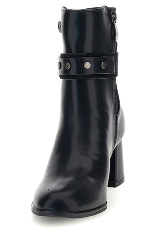 Schwarze Stiefeletten mit Nietenriemen und breitem Absatz von Laura Biagiotti 9962
