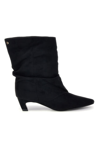Schwarze Stiefeletten in Wildlederoptik mit Drapierung und niedrigem Absatz – Pittarello Capsule BT261353004