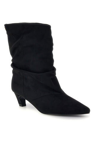 Schwarze Stiefeletten in Wildlederoptik mit Drapierung und niedrigem Absatz – Pittarello Capsule BT261353004