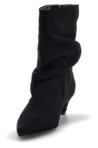 Schwarze Stiefeletten in Wildlederoptik mit Drapierung und niedrigem Absatz – Pittarello Capsule BT261353004