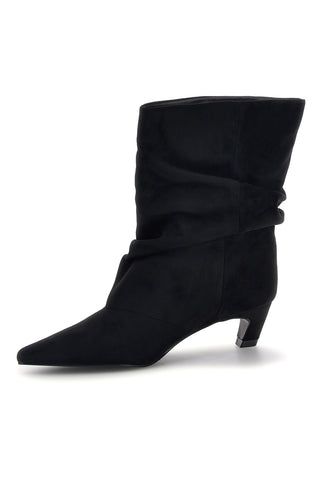 Schwarze Stiefeletten in Wildlederoptik mit Drapierung und niedrigem Absatz – Pittarello Capsule BT261353004