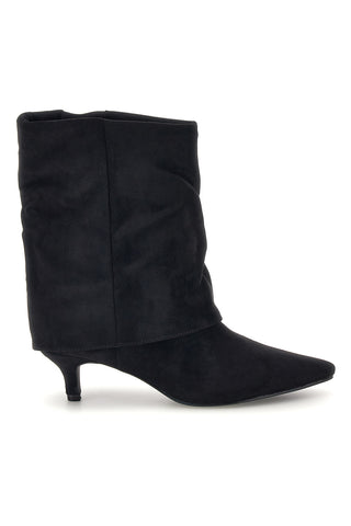 Stivaletti neri effetto suede con risvolto e tacco kitten The first P772