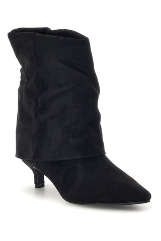 Stivaletti neri effetto suede con risvolto e tacco kitten The first P772
