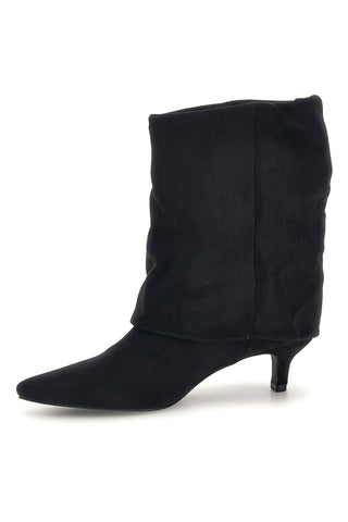 Stivaletti neri effetto suede con risvolto e tacco kitten The first P772