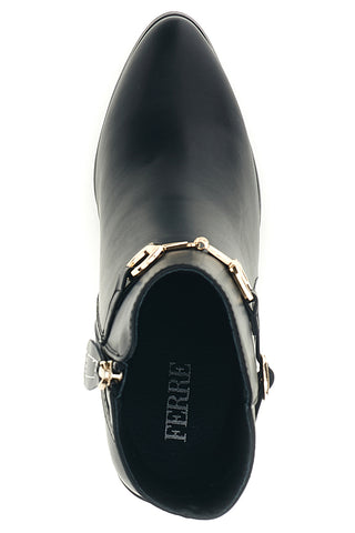 Schwarze Stiefeletten mit Riemchen und breitem Absatz von Ferre’ F1230C1398