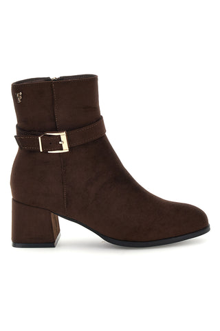 Braune Stiefeletten in Wildlederoptik mit Schnalle und breitem Absatz von Ferre’ F1210C1383