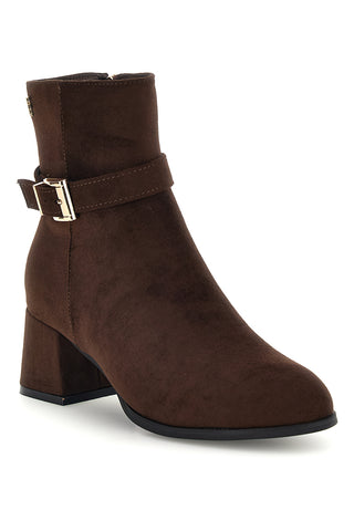 Braune Stiefeletten in Wildlederoptik mit Schnalle und breitem Absatz von Ferre’ F1210C1383