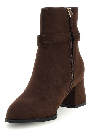 Braune Stiefeletten in Wildlederoptik mit Schnalle und breitem Absatz von Ferre’ F1210C1383