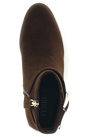 Braune Stiefeletten in Wildlederoptik mit Schnalle und breitem Absatz von Ferre’ F1210C1383