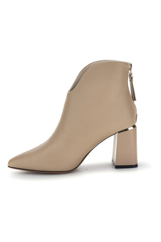 Beigefarbene Stiefeletten mit spitzer Zehenpartie, Absatz und Reißverschluss an der Ferse – Burani 51690C1058