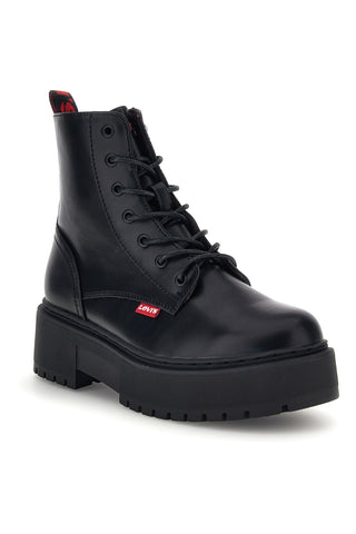 Schwarze Sneaker mit Plateausohle und Schnürsenkeln von Levi's Cherry 21S