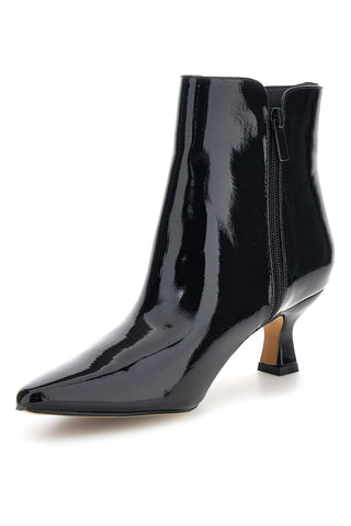 Schwarze Stiefeletten in Lackoptik mit Logo und Kitten-Absatz „Mon dieu“ BZD200Q5