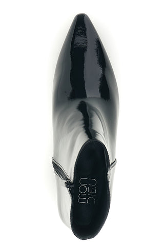 Schwarze Stiefeletten in Lackoptik mit Logo und Kitten-Absatz „Mon dieu“ BZD200Q5