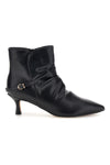 Tronchetto Nero in Pelle con Effetto Arricciato e Tacco Kitten Mon dieu 8876Q27