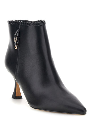 Tronchetto Nero in Pelle con Bordo Smerlato e Tacco Svasato Mon dieu B8830Q85