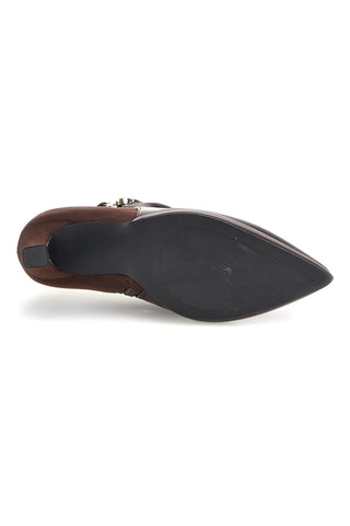 Tronchetto Marrone in Pelle Bicolore con Fibbia e Tacco Svasato Mon dieu B1929Q60
