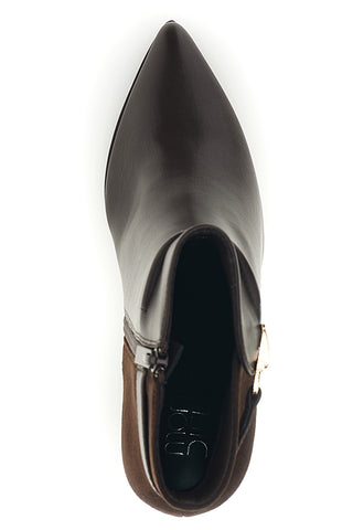 Tronchetto Marrone in Pelle Bicolore con Fibbia e Tacco Svasato Mon dieu B1929Q60